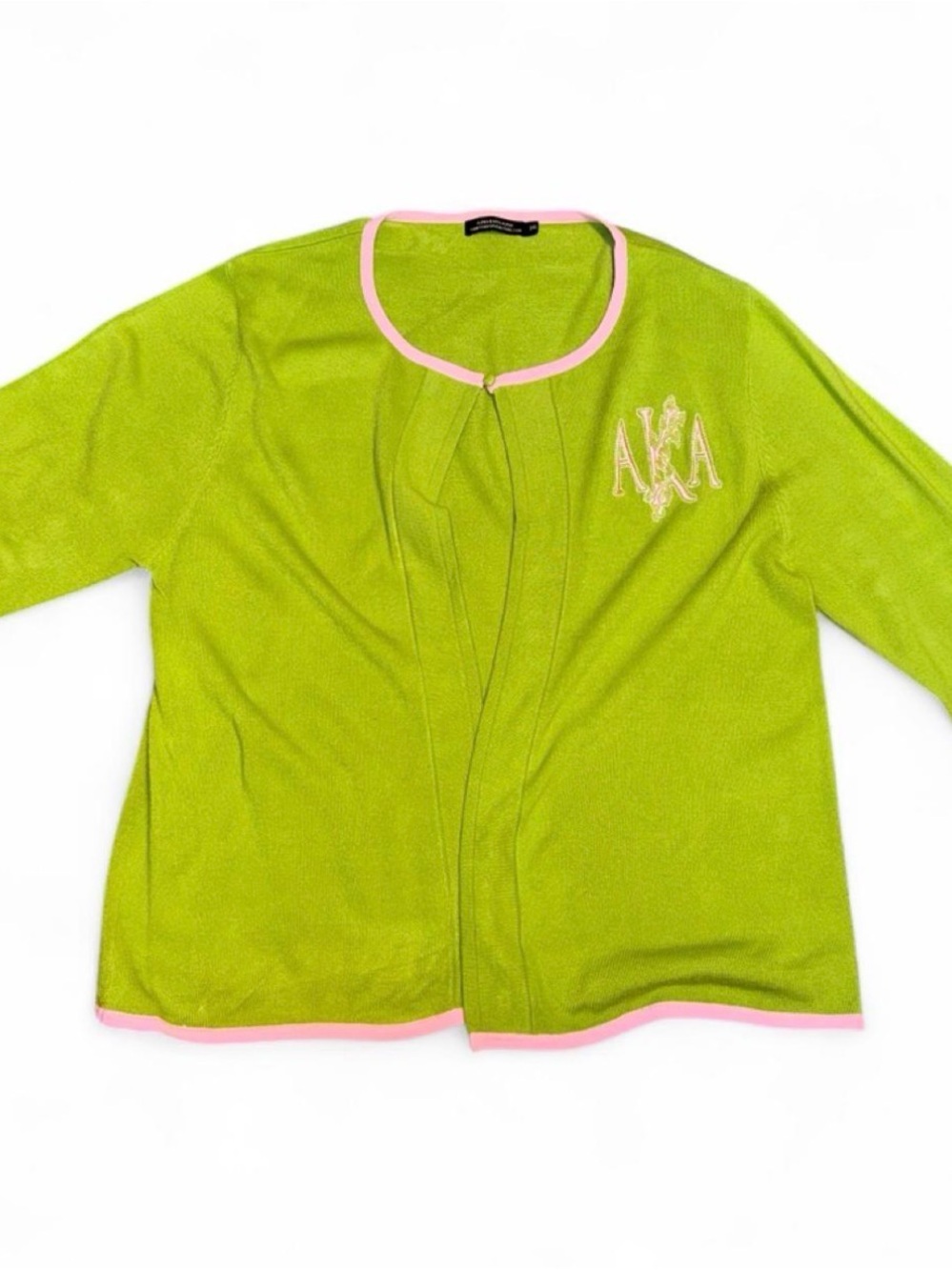 Alpha Kappa Alpha Green Pink Acrylic Knit AKA Embroidered Cardigan Sweater 2XL